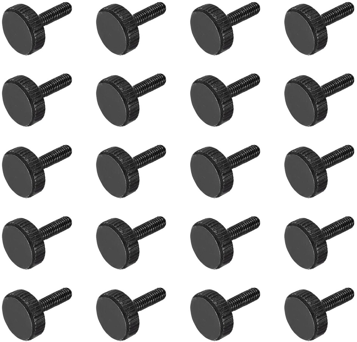 20 stuks M3 x 8 mm kartelknoppen zwart staal platte kop kartelschroeven metrische kartelbouten greepknoppen handvasttrekkende schroefdraadbevestiging