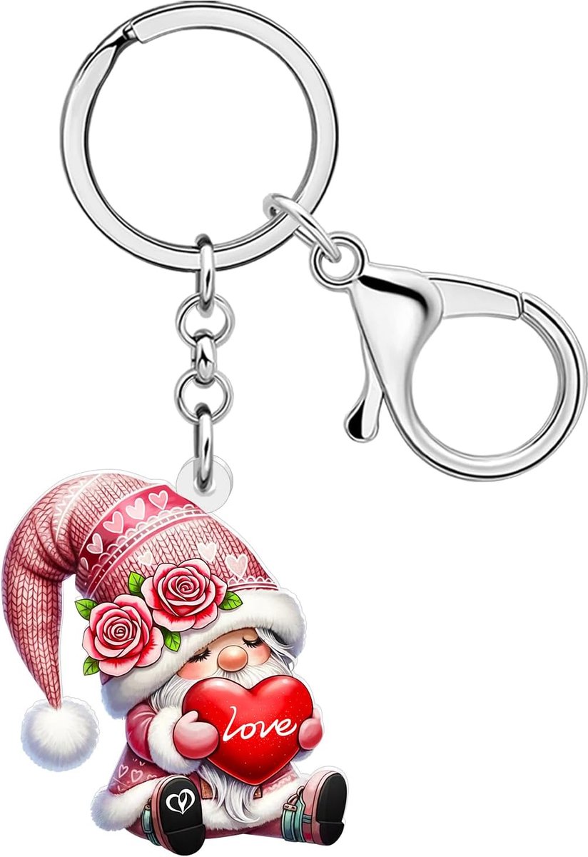 Valentijnsdag geschenken voor haar, acryl bloemen kabouter sleutelhanger accessoires Valentijnsdag kabouters geschenken voor vrouwen meisjes