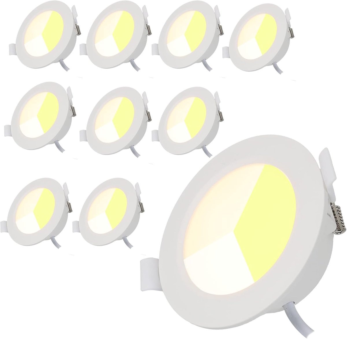 Led-plafondlamp, 10 stuks, 5 W, Ø92 mm, wit, CCT rond, naar keuze, 3000 K/4000 K/6000 K, diameter 75-80 mm, IP44 voor badkamer, keuken, hal of woonkamer