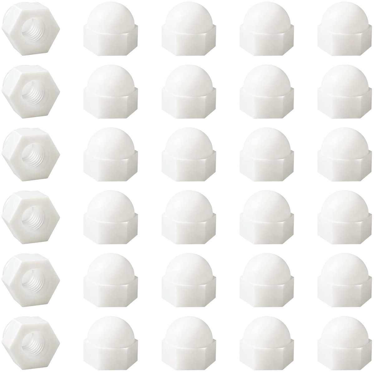 30 Stuks M8 Wit Nylon Dopmoeren, Dopmoeren Hoge Vorm, Koepeldopmoer, voor Bouten