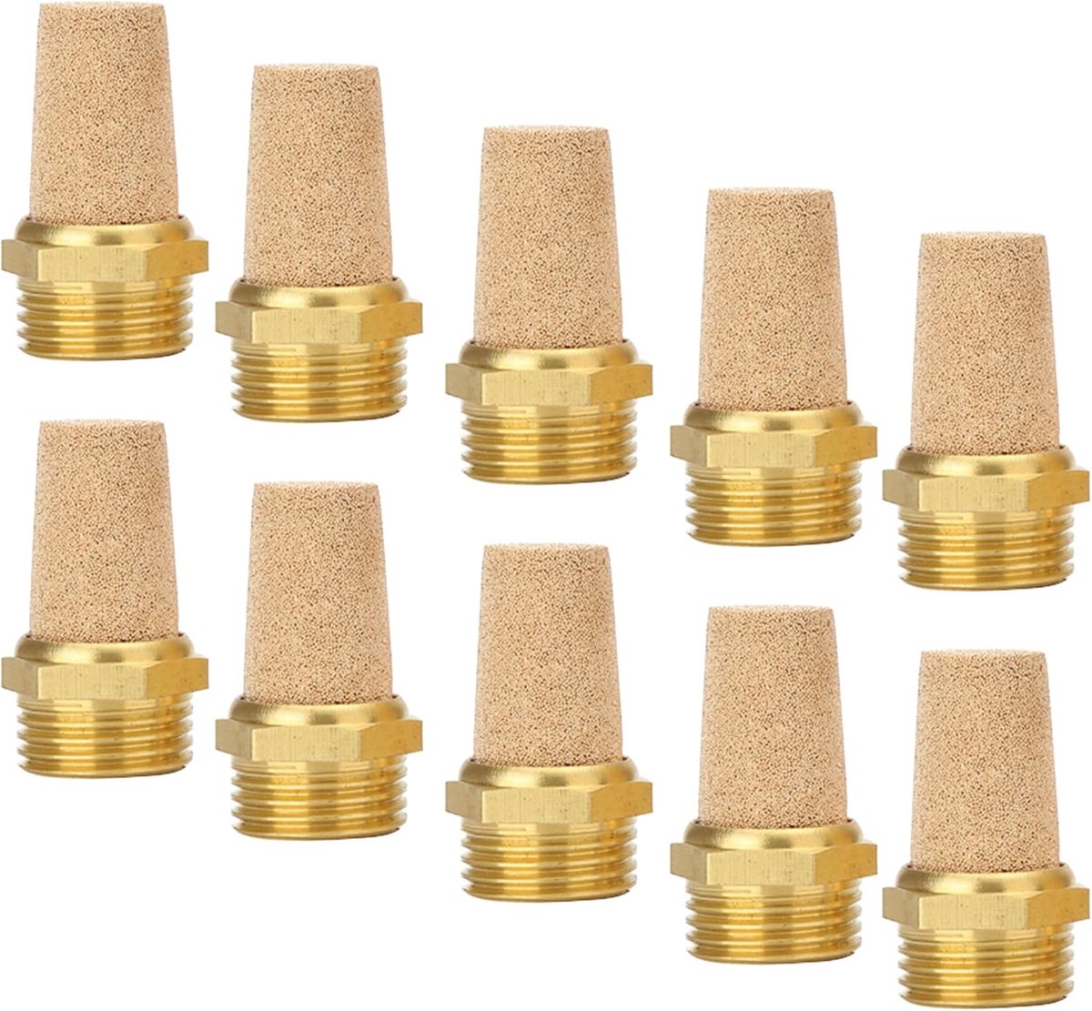 Pneumatische geluiddemper van gesinterd brons 1/2" set van 3, 5 of 10 stuks industriële kwaliteit (10, 1/2")