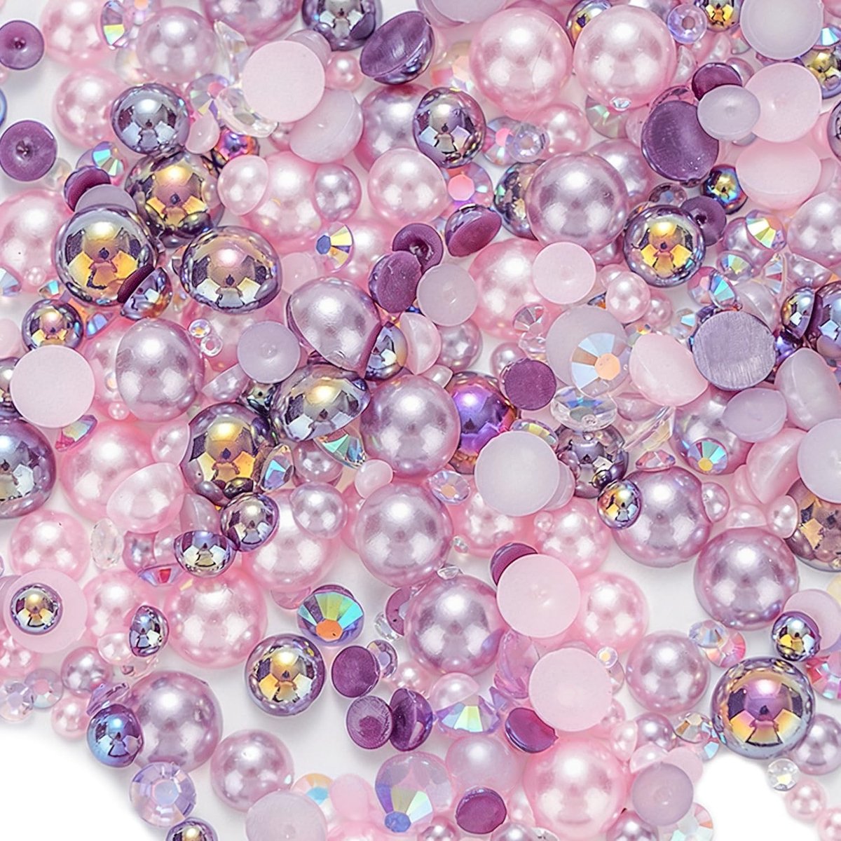 30g Mix Plakparels en Strass-steentjes, Roze Paars Halve Parels (3mm-10mm) voor DIY Handwerk, Gezichtsmake-up, Nail Art, Kleding en Schoenen