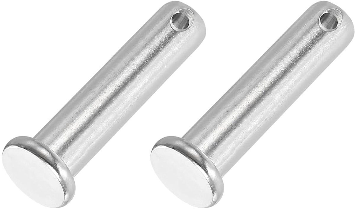 12 x 50 mm enkele oogspindel, 2 stuks 304 roestvrij staal platte koppen voor trekhaak pinvergrendelingssysteem, scharnieren, zilver