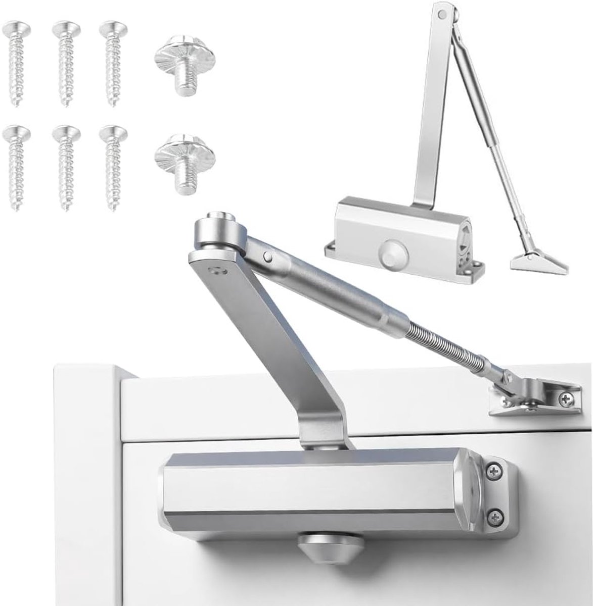 Deursluiter, automatische bovendeursluiter, hydraulisch, instelbaar, voor binnendeur, deursluiter zonder boren, voor residentiële en commerciële binnendeur, tot deurgewicht 65-85 kg