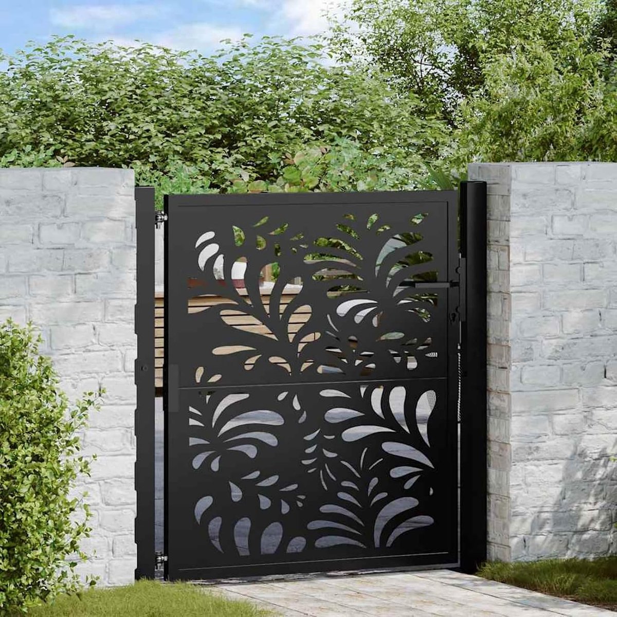 Zwart, 100 x 100 cm, staal, golfdesign, verzinkt, gepoedercoat, met afsluitbaar systeem en montageset voor tuin, terras, oprit