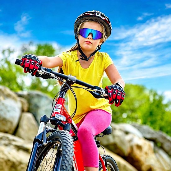 zonnebril voor kinderen, fietsbril, jongeren, sportbril, UV400-bescherming, gespiegelde zonnebril voor jongens en meisjes, voor outdoorsport, fietsen — afbeelding 4