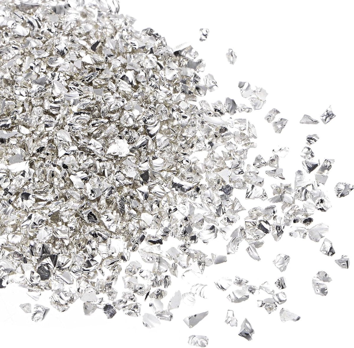 Glassplinters, 2-4 mm x 20 g, onregelmatig metallic glaszilver voor doe-het-zelf decoratie en nagelkunst, elektrisch geplateerd oppervlak