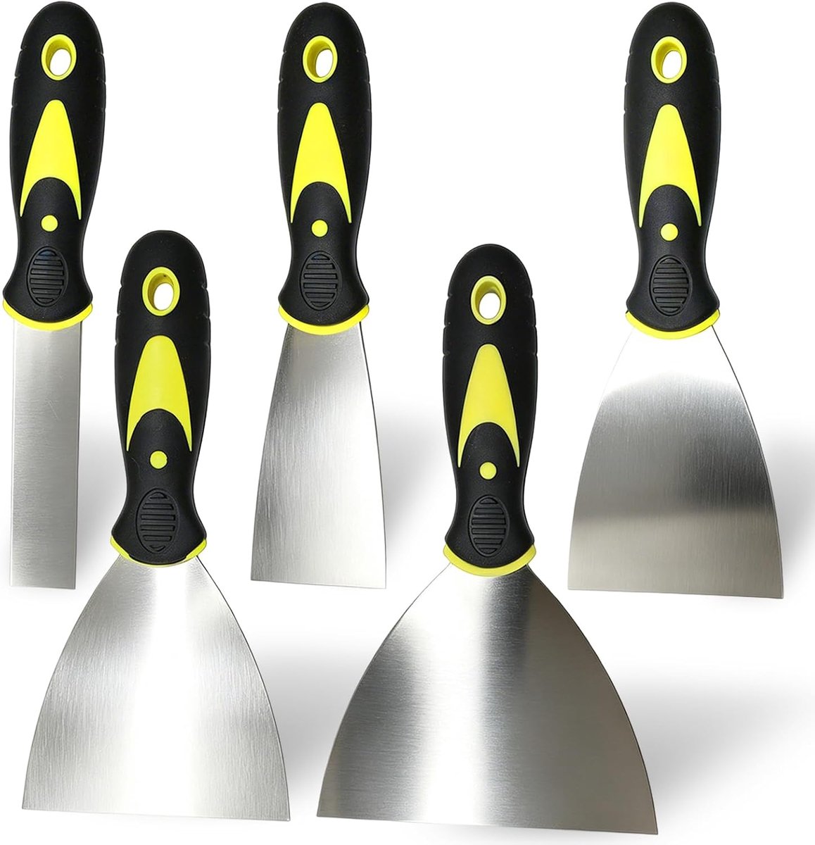 5 stuks behangschraper gereedschap, 1/2/3/4/5 inch verfschraper gereedschap, roestvrij stalen muurschrapers, pleistergereedschap voor behangverwijderaar, stripper, gipsplaten reparatie muur