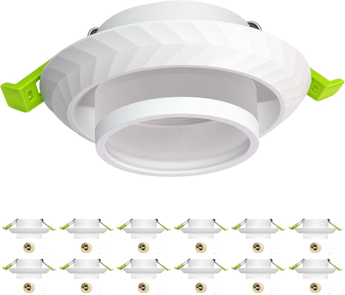 Set van 12 GU10 Inbouwspots, Inbouwring Aluminium Wit, met GU10 Fitting, Verblindingsvrij Design, Verstelbaar Boorgat 60-75mm, Renovatie & Nieuwbouw, Zonder Lichtbron