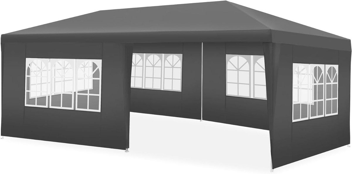 Partytent Paviljoen - Feesttent Overkapping - Buitenfeest Organiseren - Verwijderbare Zijpanelen - 6x3 Meter - Grijs