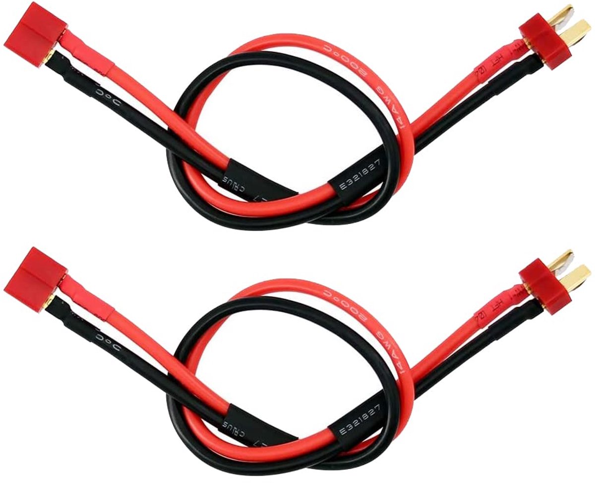 T Plug Ext. Kabel - Mannetjes naar Vrouwelijke Verbinding Adaptor met 11,8 Inch 14AWG Silicium Draad (2 stukken)
