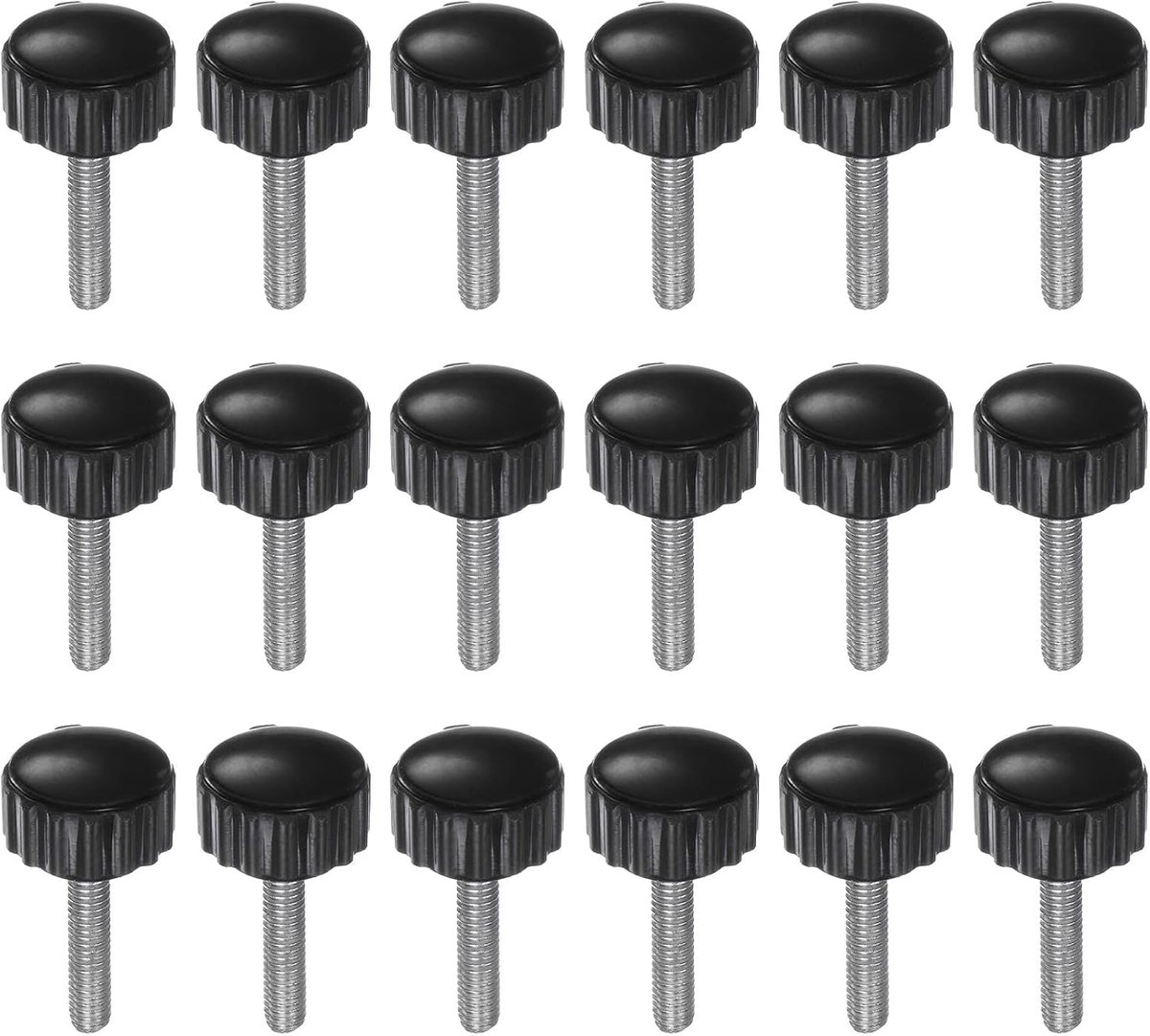 18 stuks gekartelde klemknoppen M4 x 15 mm buitendraad 16 mm kop handvat plastic metrisch kartel schroeven bouten knoppen schroefdraad bouten handgrepen zwart