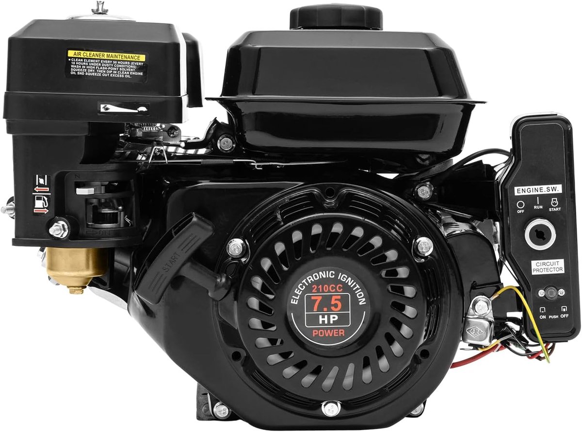 Petrol motor 7,5 pk - 4-takt 210 cc - E-starter - Krachtige aandrijving voor go-karts - SnelShoppen
