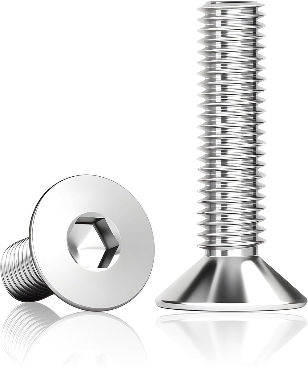 60 stuks verzonken schroeven M6x30 mm, RVS inbus | M6x30 mm RVS A2 V2A met inbus en volledige schroefdraad voor meubels, werkplaats en DIY