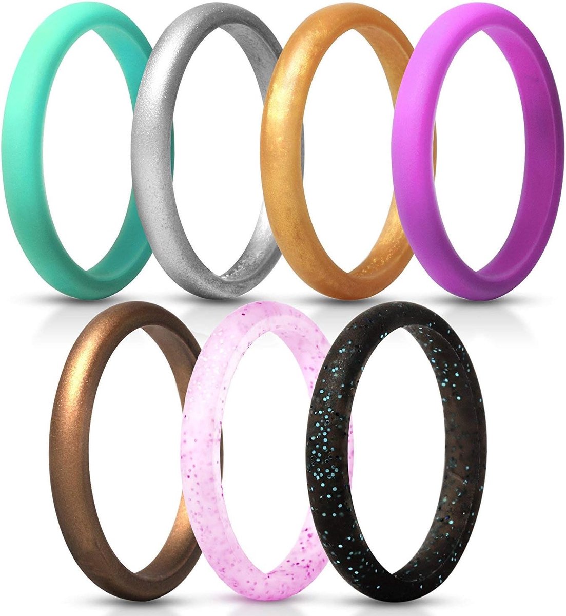 Set van 7 siliconen rubberen ringen voor dames, meerkleurig