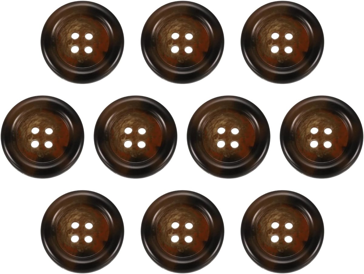 10 stuks hars-naaiknoppen, 25 mm, 4 gaten, rond patroon, platte knopen voor mantel, pakken, kleding en doe-het-zelf handwerk, 5#koffiebruin