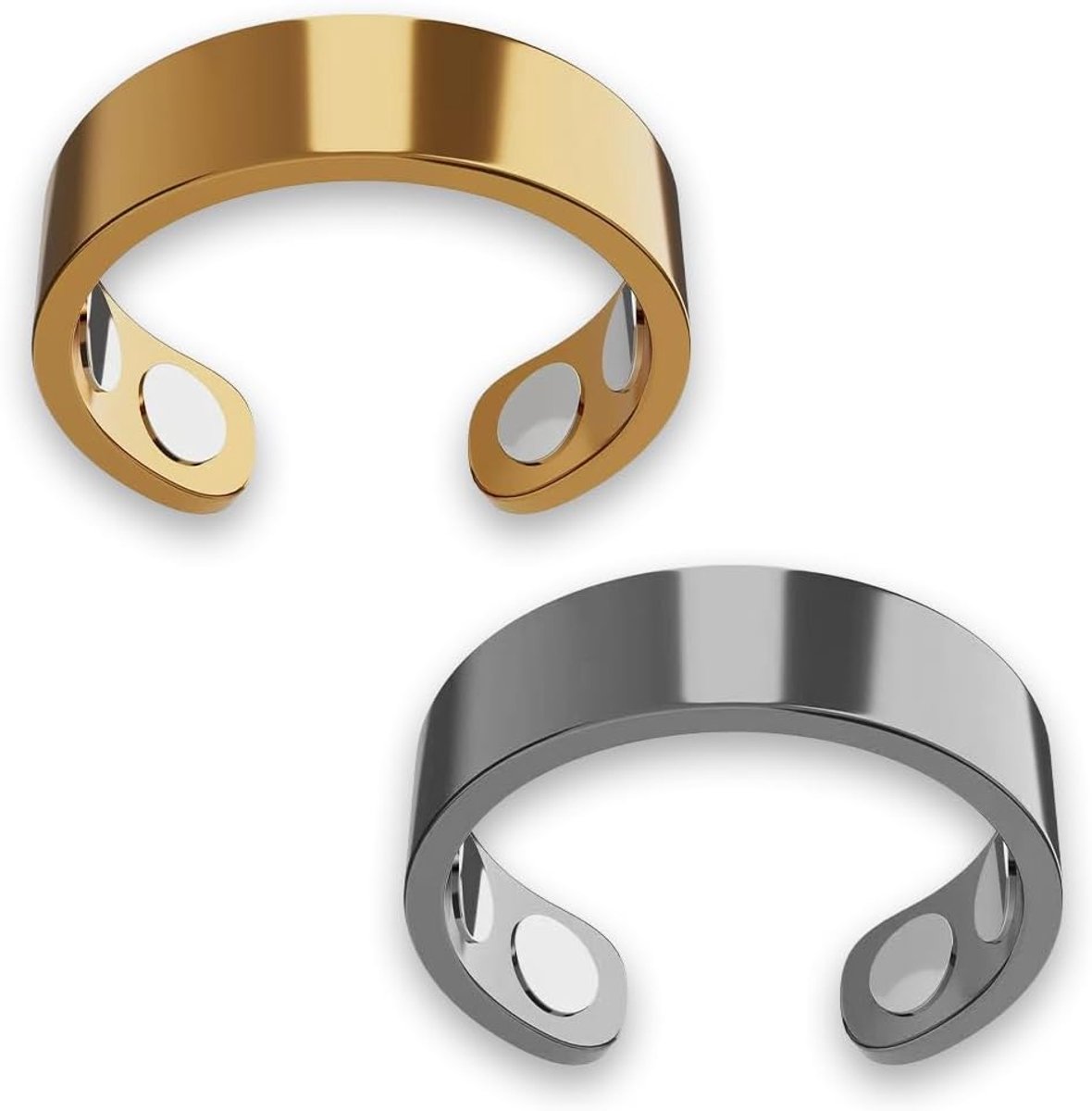 2 pack magnetische ringen voor dames, unisex magnetische ringen voor lymfedrainage, koperen rin-gen vo-or dames, met 4 extra sterke magneten, verstelbaar (goud + zilver)