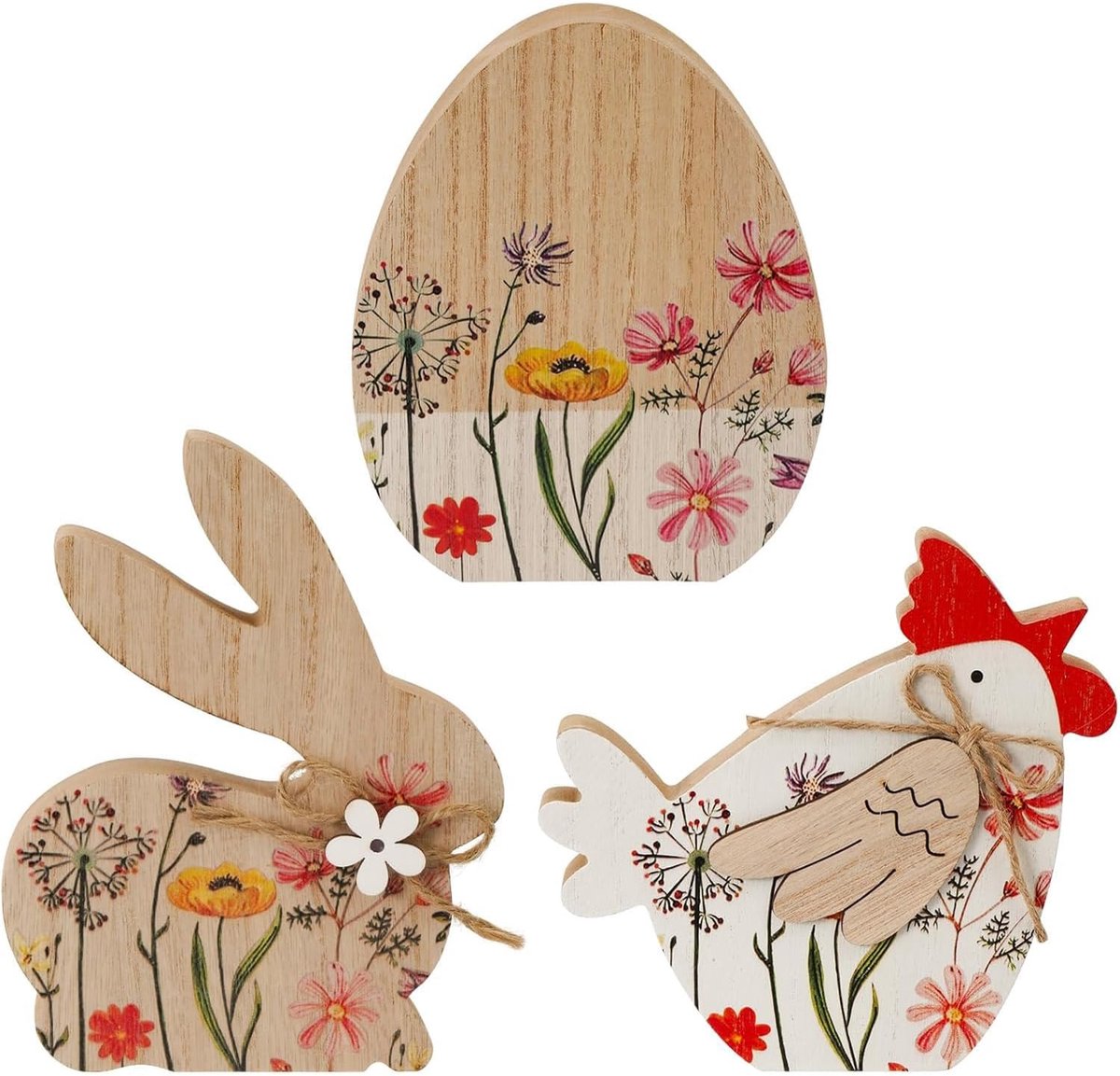 1 set decoratieve standaard, paasdecoratie, hout, voor Pasen, paasei, konijn, paasdecoratie, paasdecoratie van hout, om neer te zetten (A)
