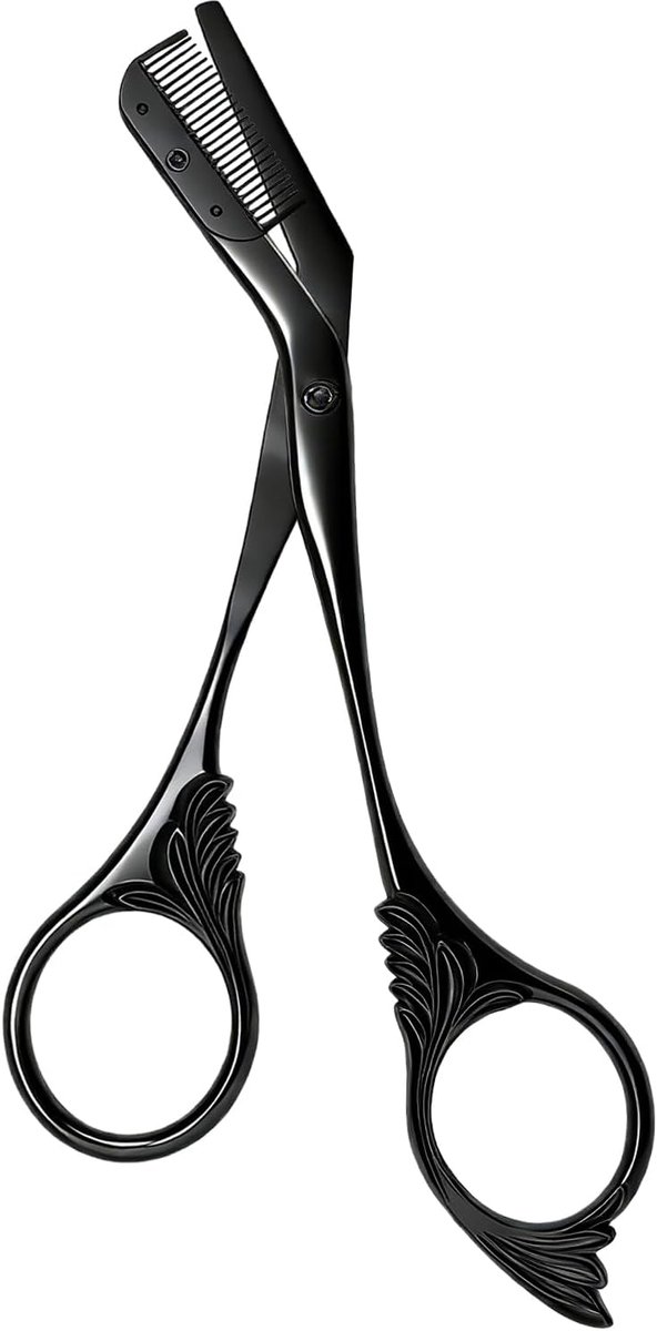 Wenkbrauwtrimmer met kam, precisieschaar voor dames, klein wenkbrauw-gereedschap, zwart
