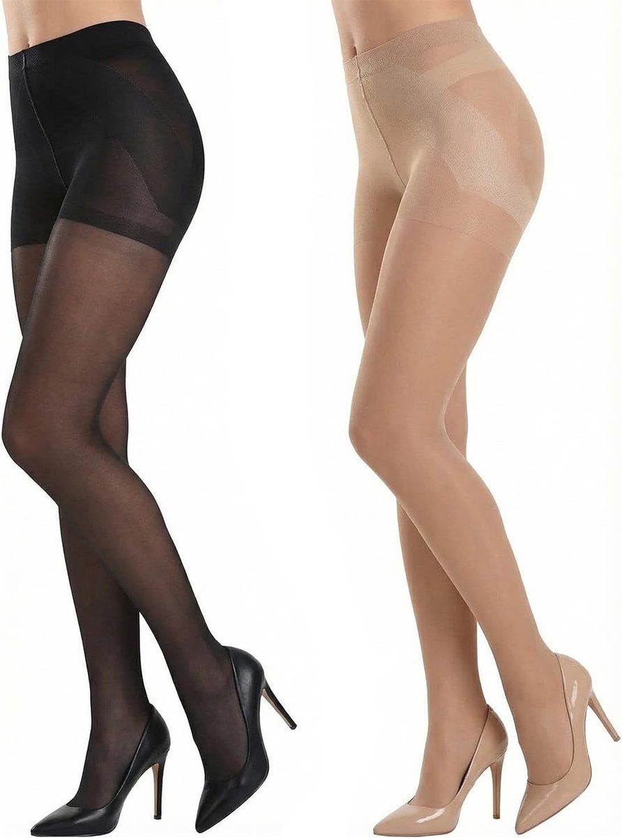 2-delige set damespanty's maat 40D, transparante panty met buikcontrole en hoge taille, versterkte tenen.