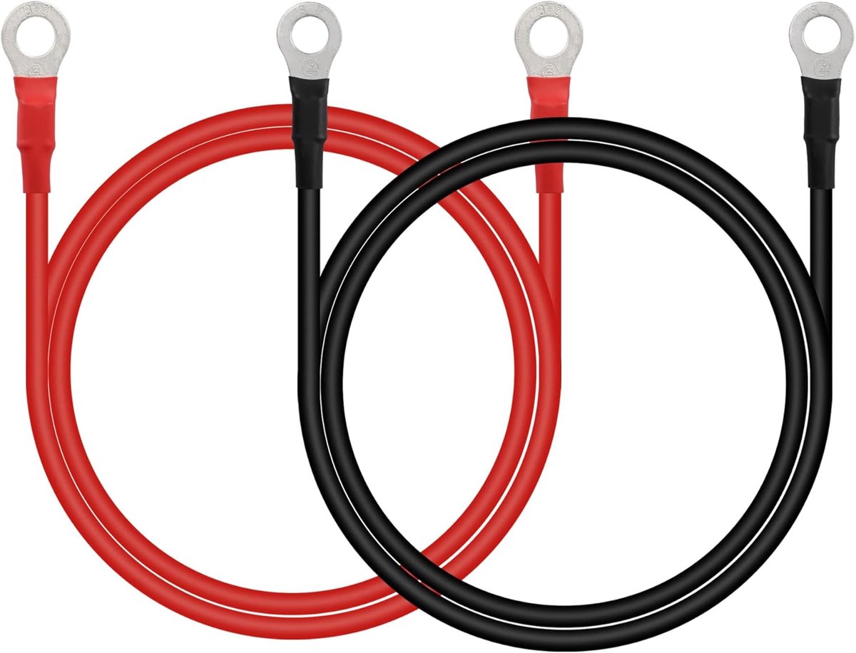 3.3FT 12V/24V Batterij Ring Terminal Connectors Kabel, 1 Paar M8 10AWG Auto Batterij Kabel voor Automotive, Marine, Solar, Solar, RV, Motorfiets