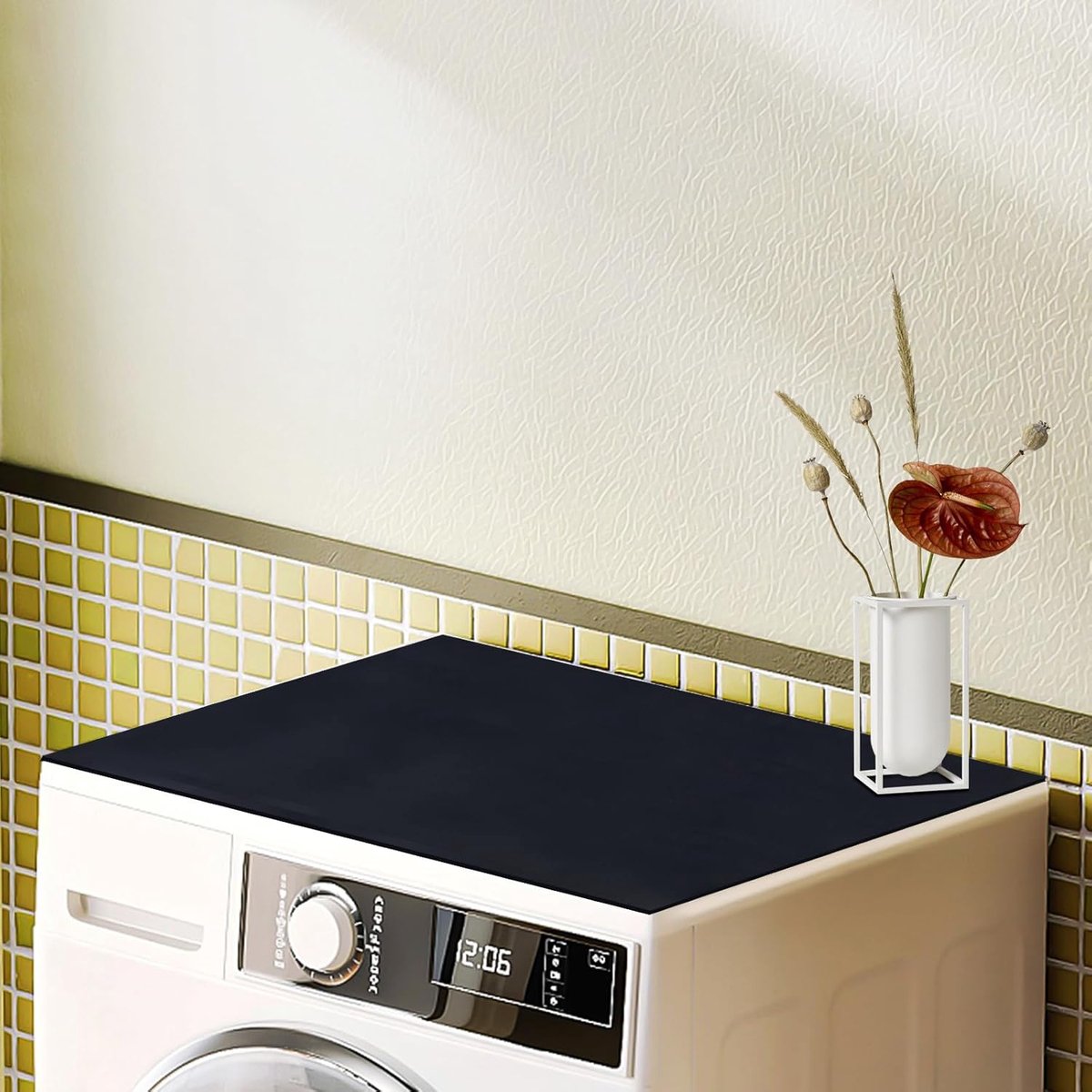 Wasmachine-beschermer, wasmachinehoes, 60 x 60 cm, antislip, wasmachineafdekking, op maat te snijden voor wasmachine of droger, zwart