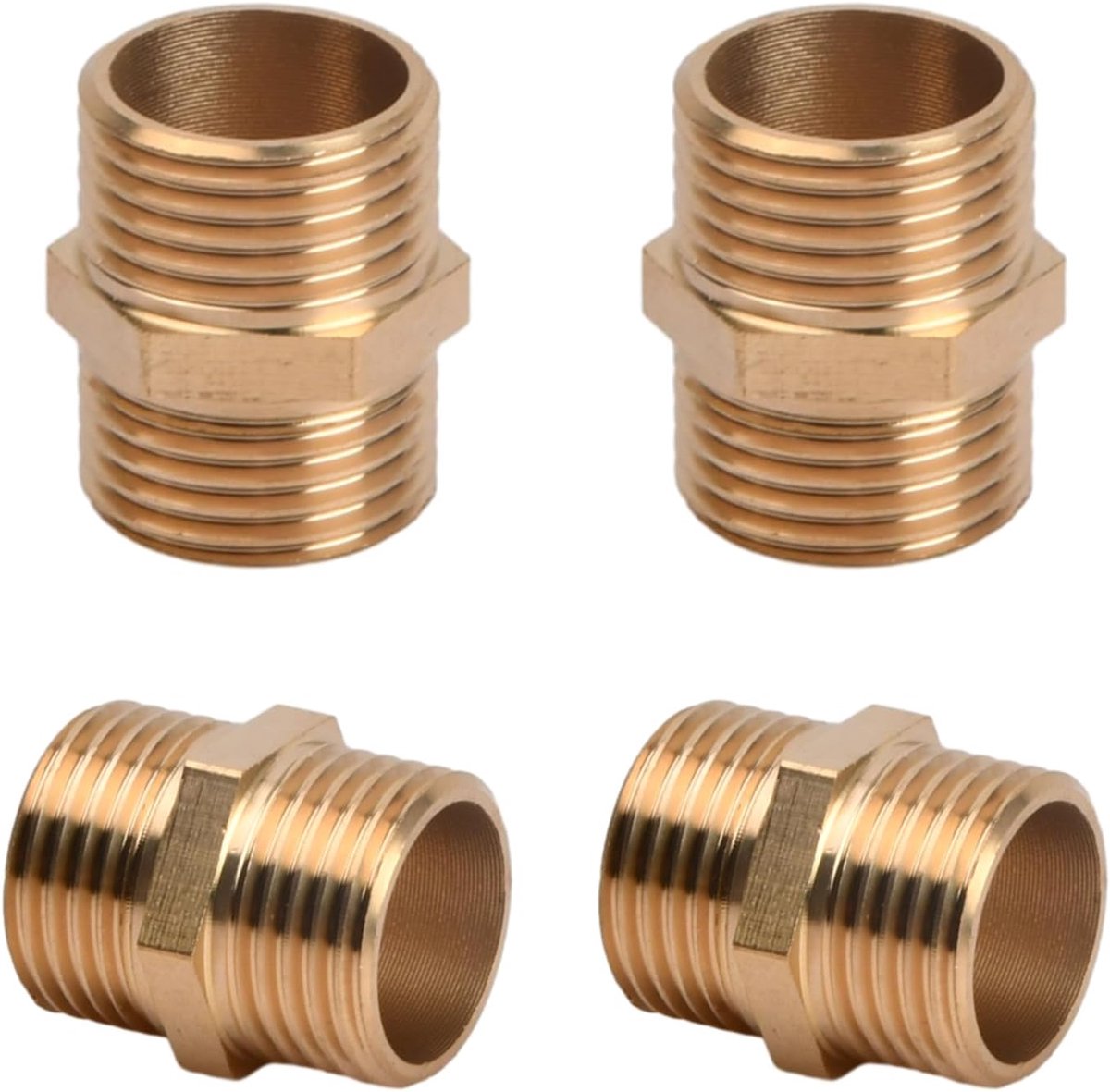 4 stuks 1/2 inch messing dubbele nippel connector messing hex buitendraad x buitendraad buisverbinding rechte buis zeskantverbinding voor buisaansluiting