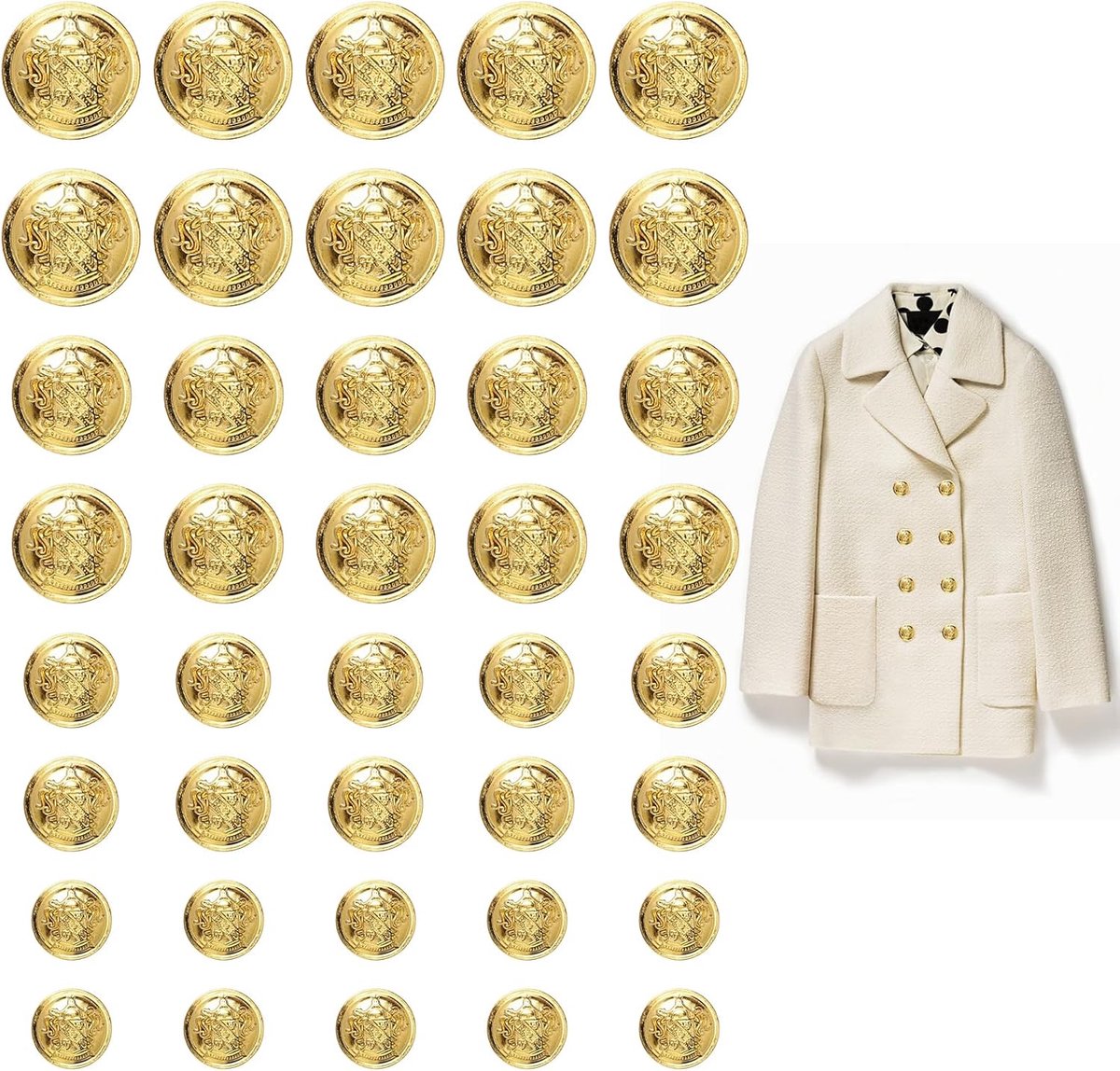 Knopen Set, 4 Maten Vintage Gouden Naaiknoppen Glanzende Decoratieve Schachtknoppen voor Jas Jeans Uniform Pakken Handwerk (15/18/21/25mm)