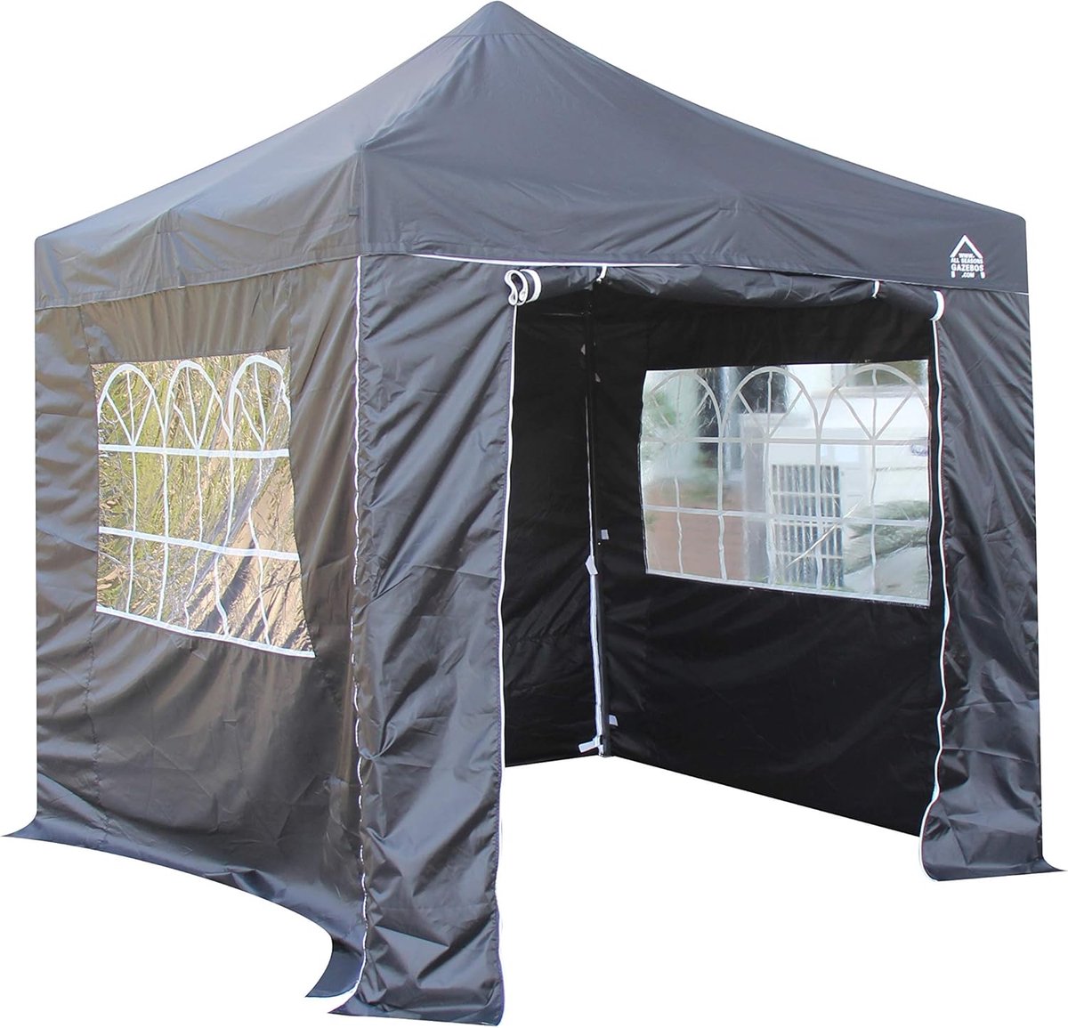 Seasons Gazebos 2.5x2.5 Volledig Waterdichte Pop Up Gazebo Met 4 Zip Up Zijden en Accessoires - Zwart