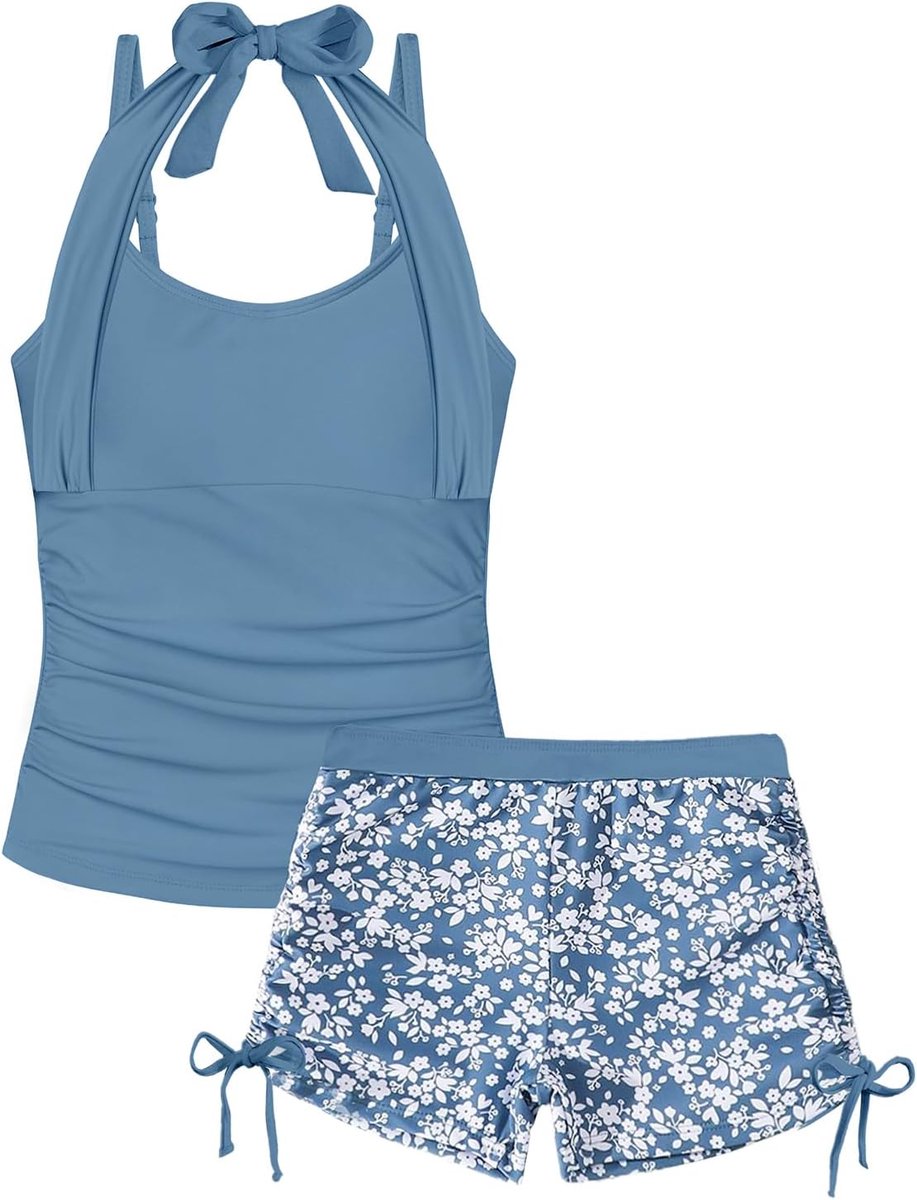 Meisjesbadpak met gevoerde beha, 7-15 jaar, tweedelig trekkoord, nekhouder, badpak, tankini met shorts voor kinderen
