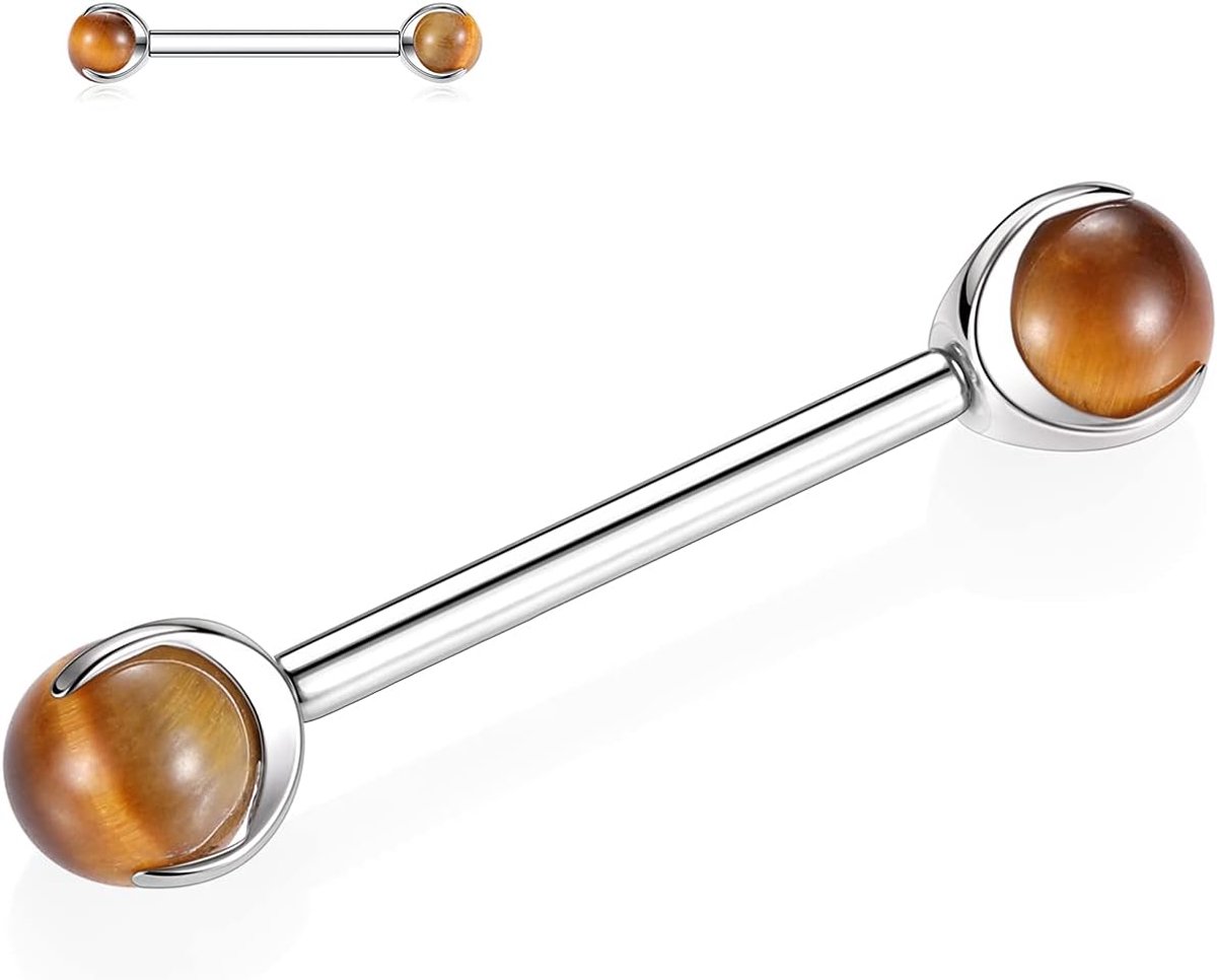 14G tepel- en tongpiercings, G23 titanium tepelpiercings, rechte barbells, tepel- en tongpiercing van 12-18 mm