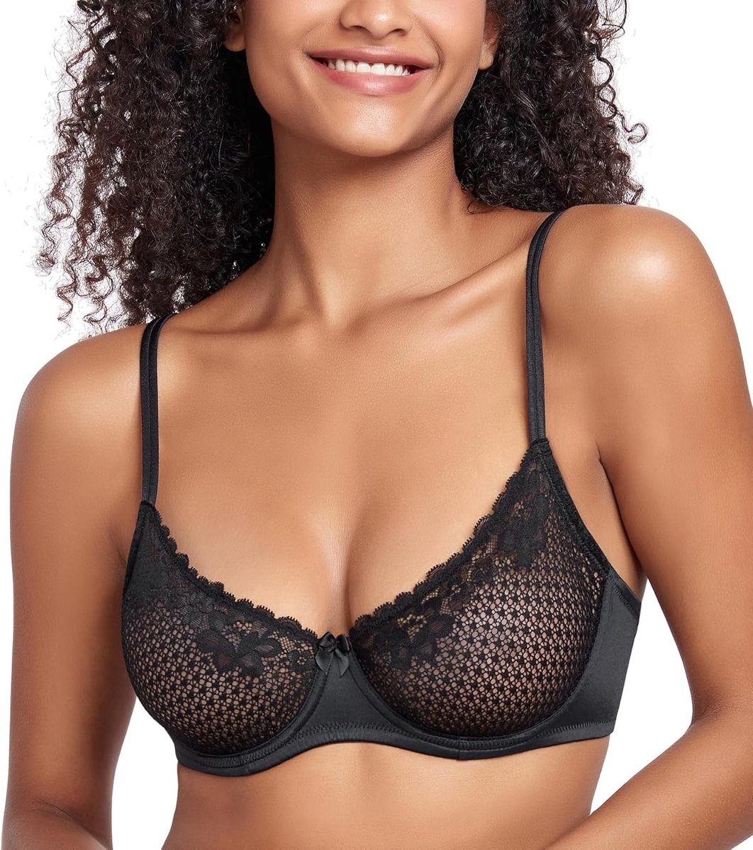 Dames balconette beha mesh kant transparant ondergoed met beugel bralette ongevoerd