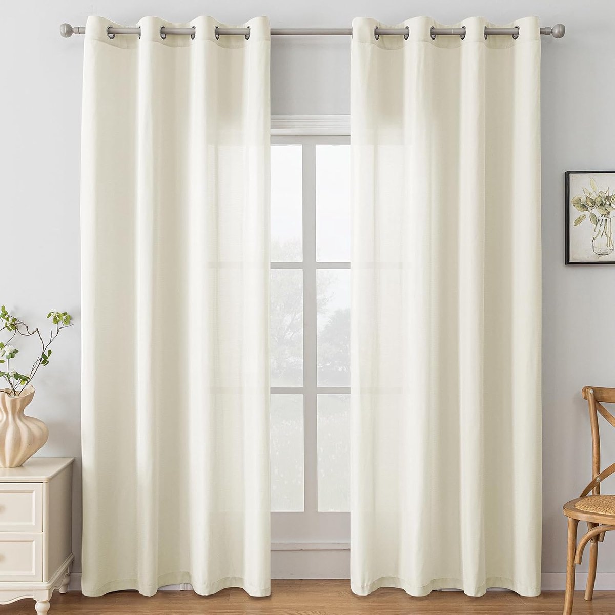 Gordijn Set van 2, 140x175cm, Binnengordijnen Moderne Woonkamer Gordijnen, Transparant Eyelet Gordijn, Keuken Balkon Raamgordijnen, Beige