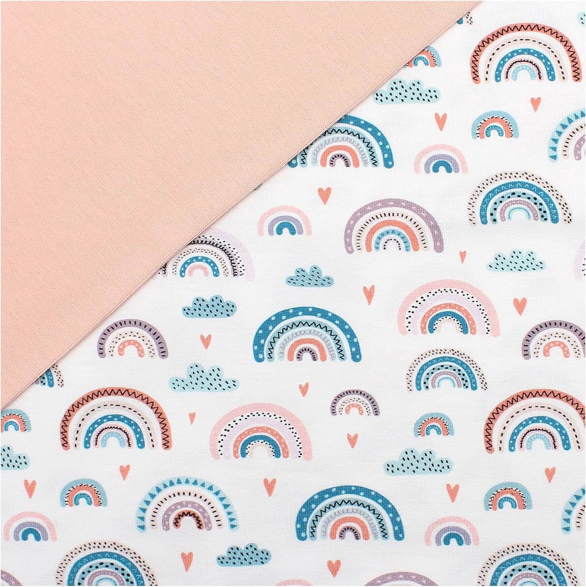 Stofpakket, 0,5 m jersey + 0,5 m boordstof voor het naaien van kinderkleding, kinderstof, jerseystof (pastelregenbogen, wit + zacht roze (set 24))