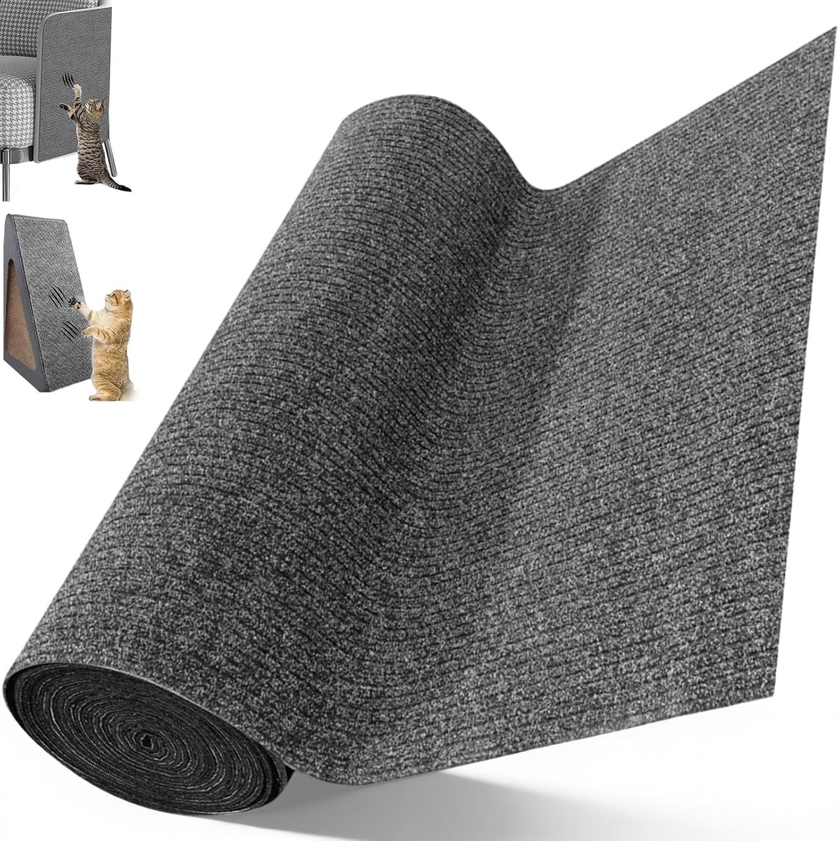 Krabmat voor katten, 40 x 200 cm, zelfklevende krabmat voor katten, tegen krassen, krasbescherming, doe-het-zelf snijbare meubelbeschermer voor vloer, bank, tegels, slaapkamer, huis, kantoor