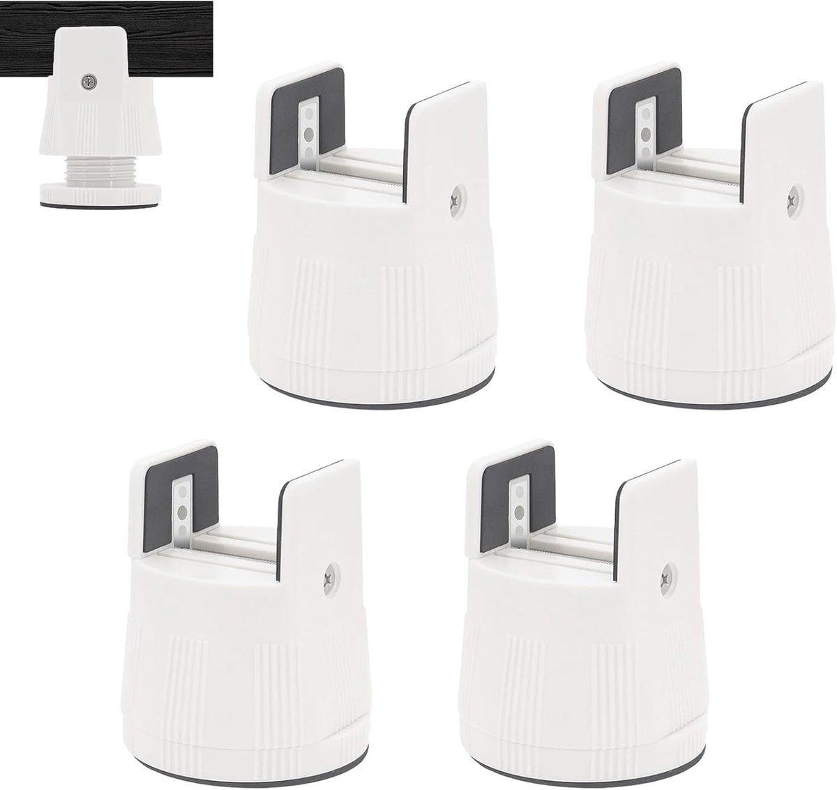 4 stuks meubelverhoging, 6 - 8 cm, bedverhoger met schroefklem, stoelpoten, zware belasting, verstelbare meubelverhogers, voor 10 mm - 50 mm breed, vierkant, ronde stoelpoot (wit)