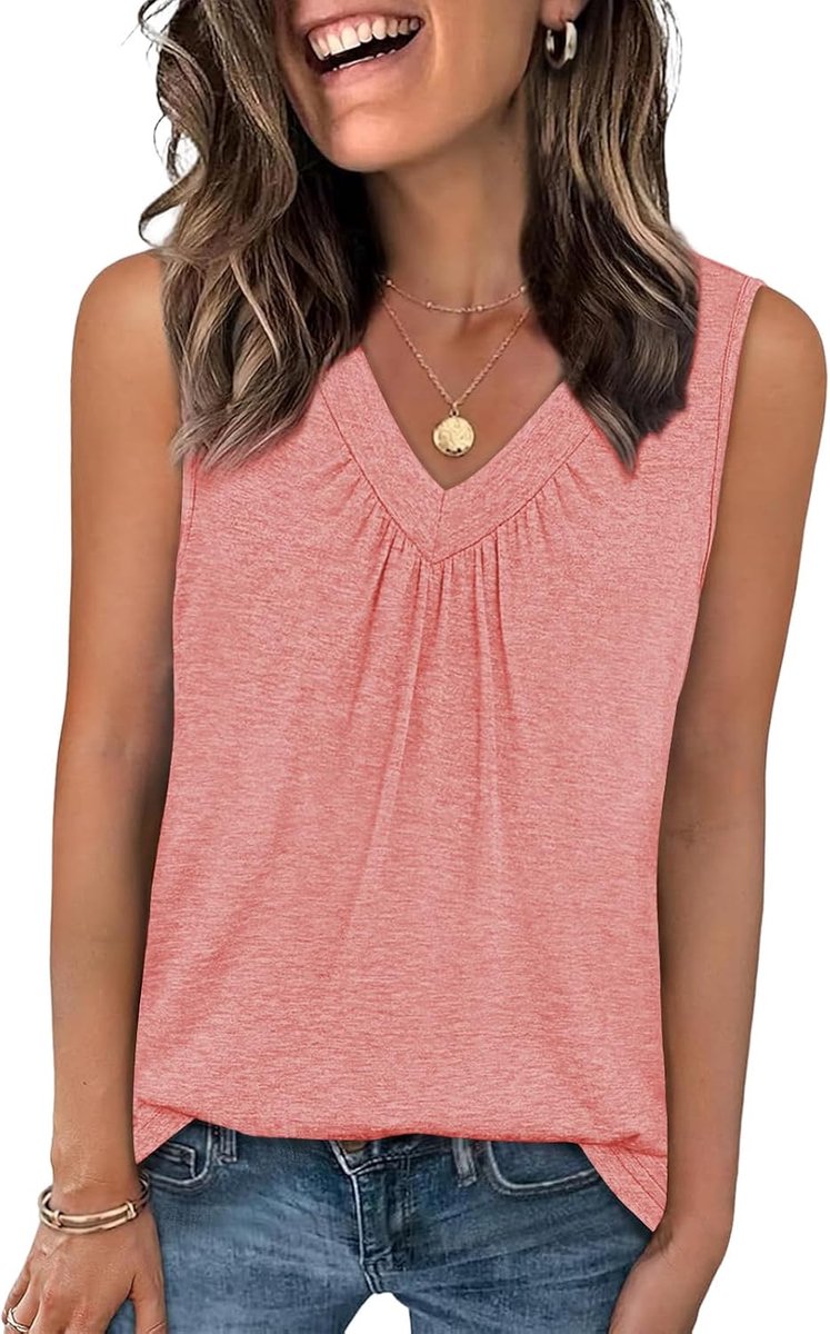 Dames Tanktops Zomer V-hals Top Losse Pasvorm Blousetop Basic Casual Mouwloos T-shirt Lang Vest