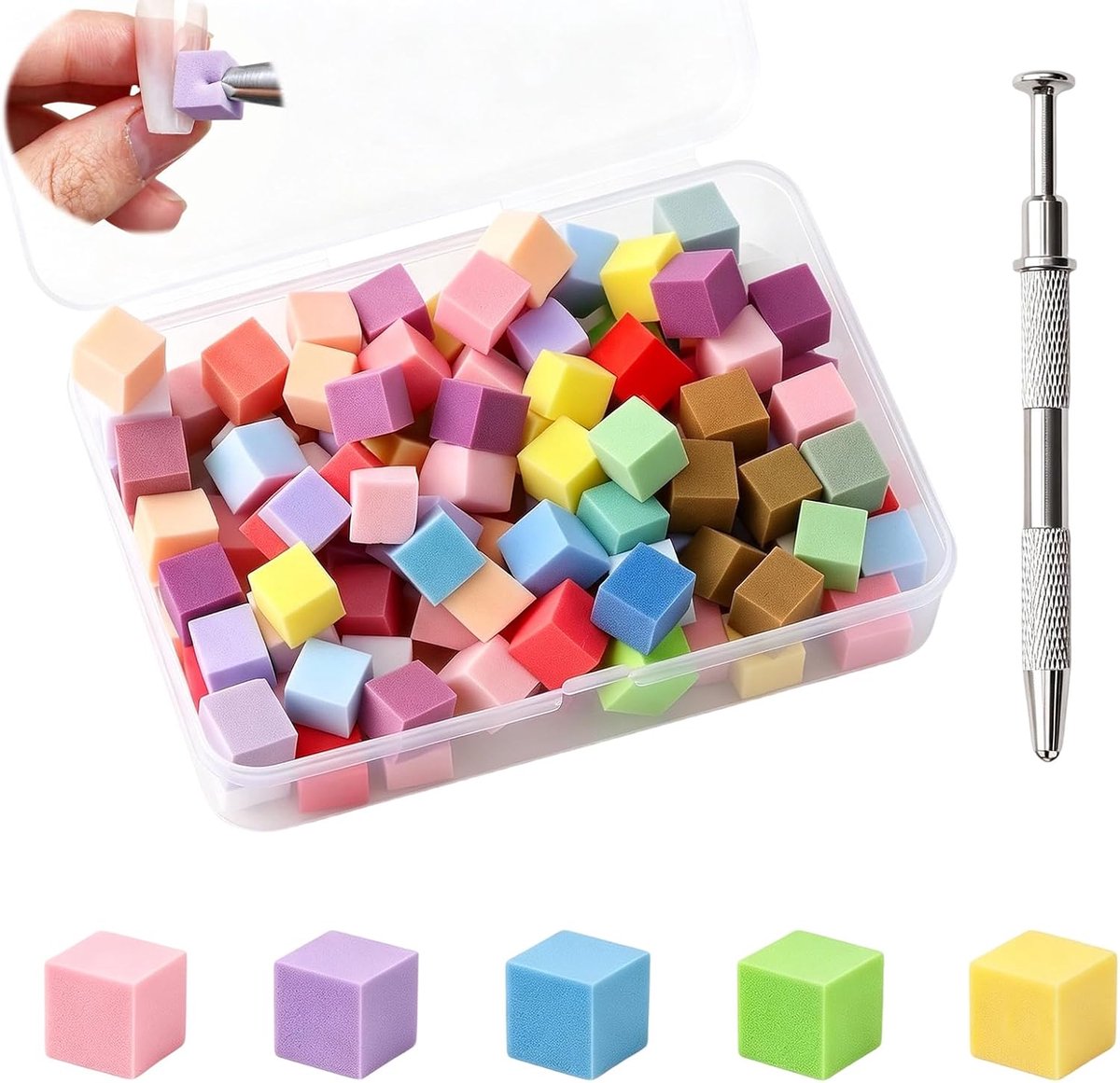 100 stuks nagelkunstsponzen met kleurverloop, nailart-accessoires, met metalen tang, babyboomer nagelspons, om een verscheidenheid aan nagelkunstmotieven te realiseren, meerkleurig 3