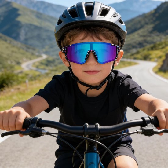 zonnebril voor kinderen, fietsbril voor kinderen, sportzonnebril voor kinderen, UV400-bescherming, voor jongens en meisjes, voor outdoorsporten, fietsen, tennis, hardlopen — afbeelding 2