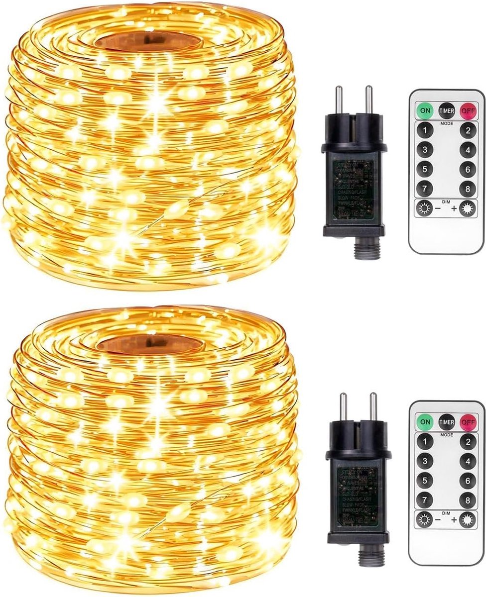 LED Fairy Lights 200 stuks - 2 x 20 m Zilver - Met afstandsbediening en timer - Dimbaar voor slaapkamer, tuin, bruiloft - ShopVlot