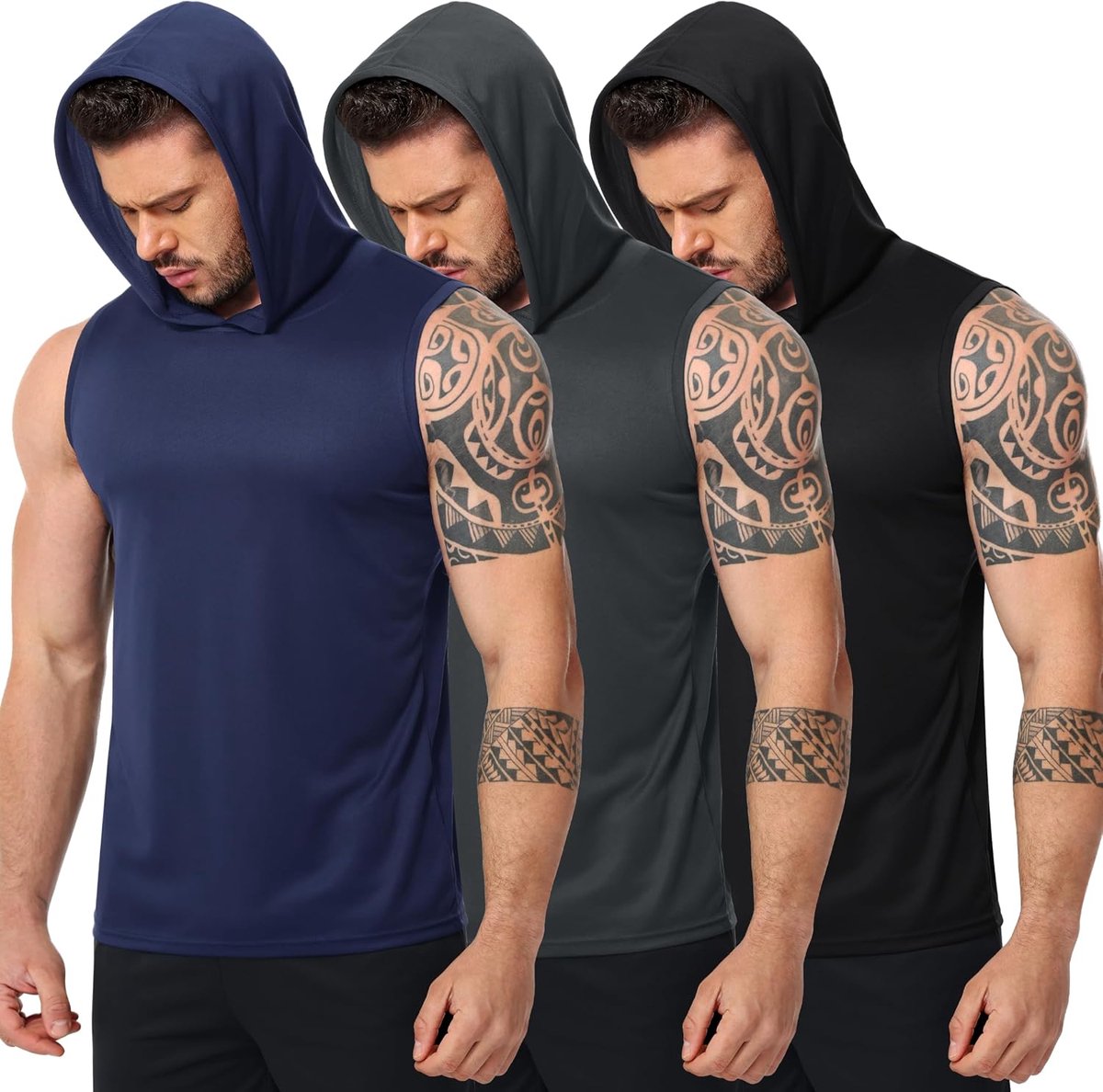 Sporthoodie mouwloos - 3-pack tanktop - ademend materiaal - ideaal voor fitnesstraining - ShopVlot
