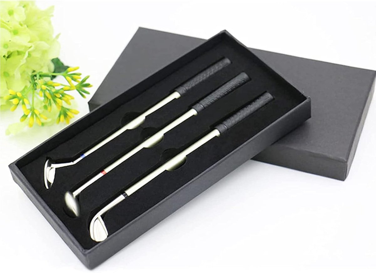Mini golf putter pen set - 3 stuks - aluminium en rubber - leuk voor golfliefhebbers - ShopVlot