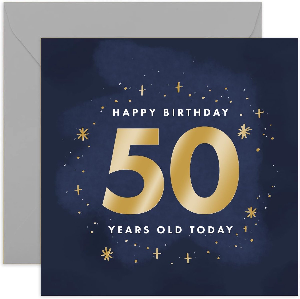 Verjaardagskaart 50 jaar - Gouden folie sterren - Voor man of vrouw - Leuke kaart voor speciale mijlpaal - ShopVlot