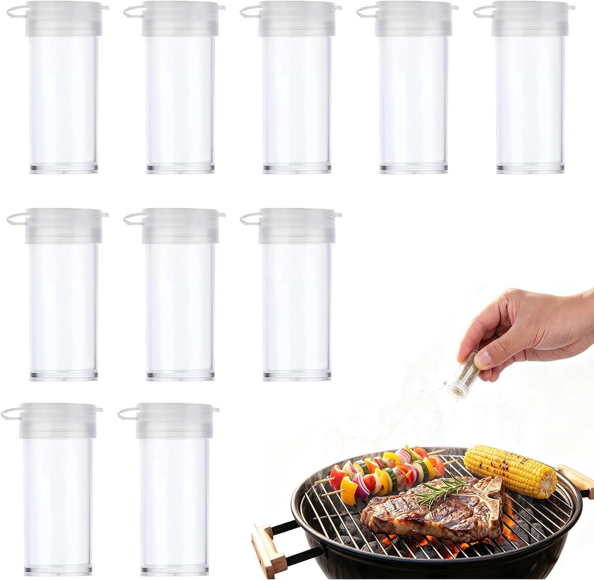 Mini zout shakers 10 sets - 6g plastic kruidenvaatjes - veilig verzegeld ontwerp - perfect voor reizen en camping - ShopVlot