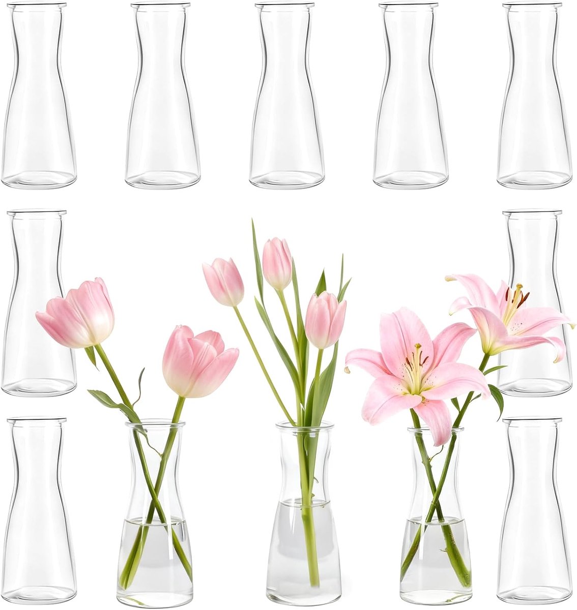 Kleine Vazen Set - 12 Stuks - Transparant Glas - Uniek Design voor Tafeldecoratie - ShopVlot