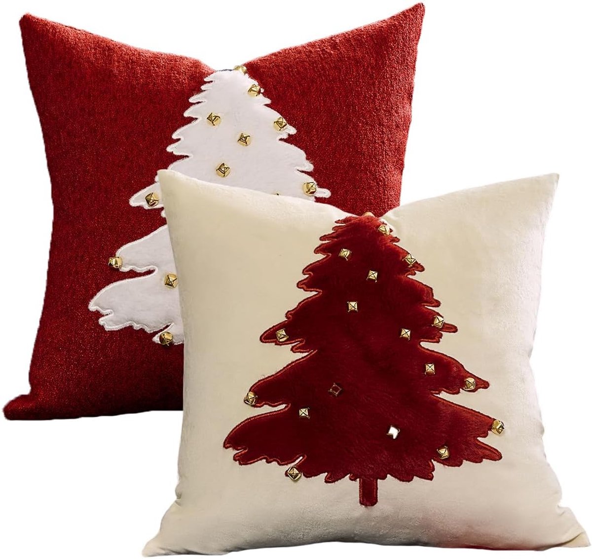 Kerstkussensloop 45 x 45 cm - Fluweel en linnen - Borduurwerk - Decoratieve kussenhoes voor woonkamer - ShopVlot
