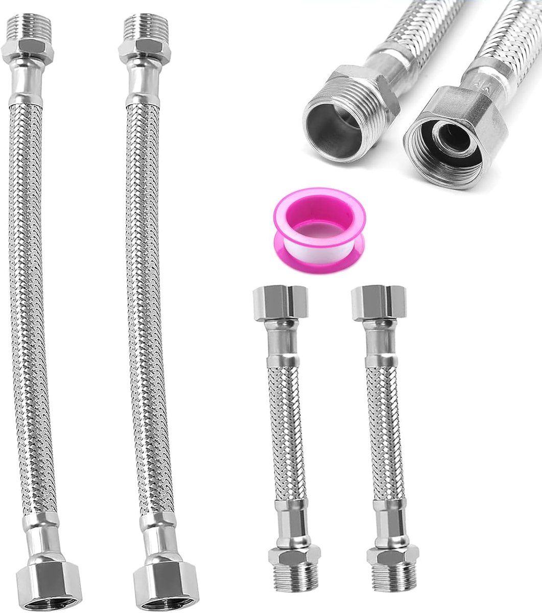 Flexibele aansluitslang 3/8 inch - Roestvrijstalen armor slang - 10cm en 20cm - ShopVlot