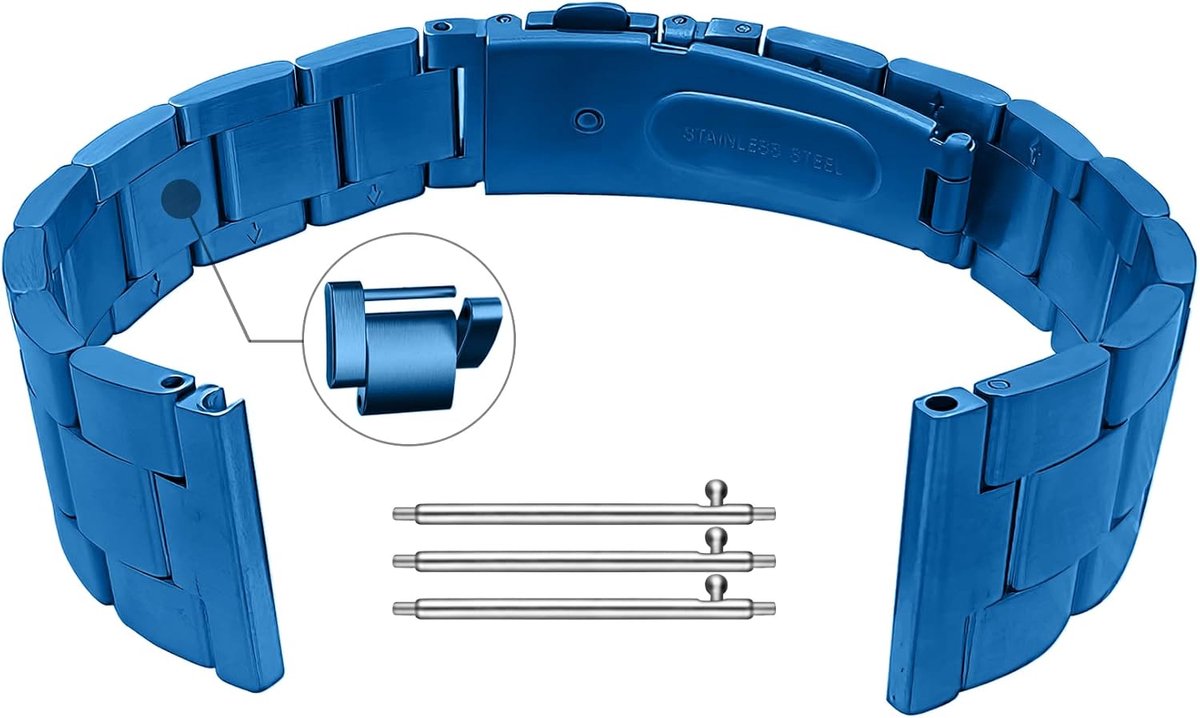 Horlogeband 22mm - RVS Blauw - Zelf te demonteren - Eenvoudig aan te passen - ShopVlot