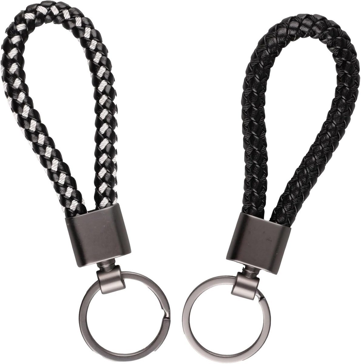 Sleutelhangers leren gevlochten zwart - 12 cm - set van 2 - geschikt voor motorfietsen en woningen - ShopVlot