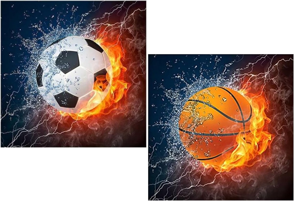 Diamantschilderij 30 x 30 cm - canvas - basketbal ontwerp - perfect voor decoratie - ShopVlot